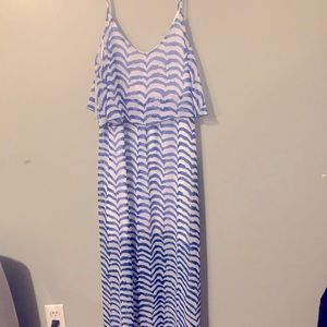 Long blue and white dress